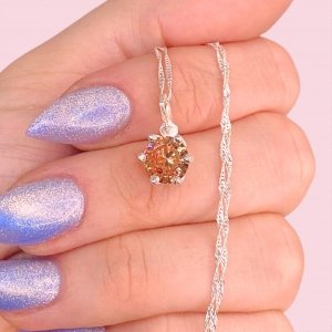 Cadena Singapur Fino Brilloso y Dije Pasante Cubic Ambar Engarzado en flor Plata 925